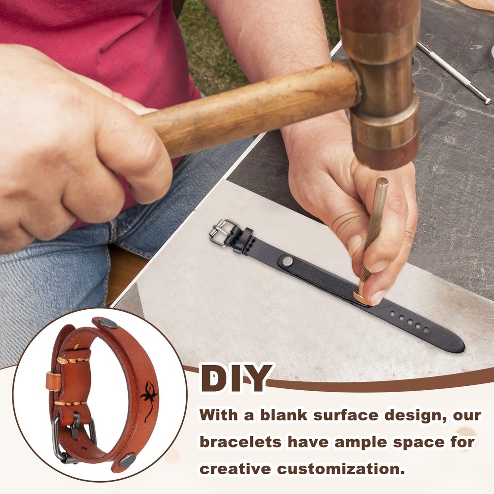 Plain Leather Bracelets Buckle Bangle,Light Brown Rivets Bracelets