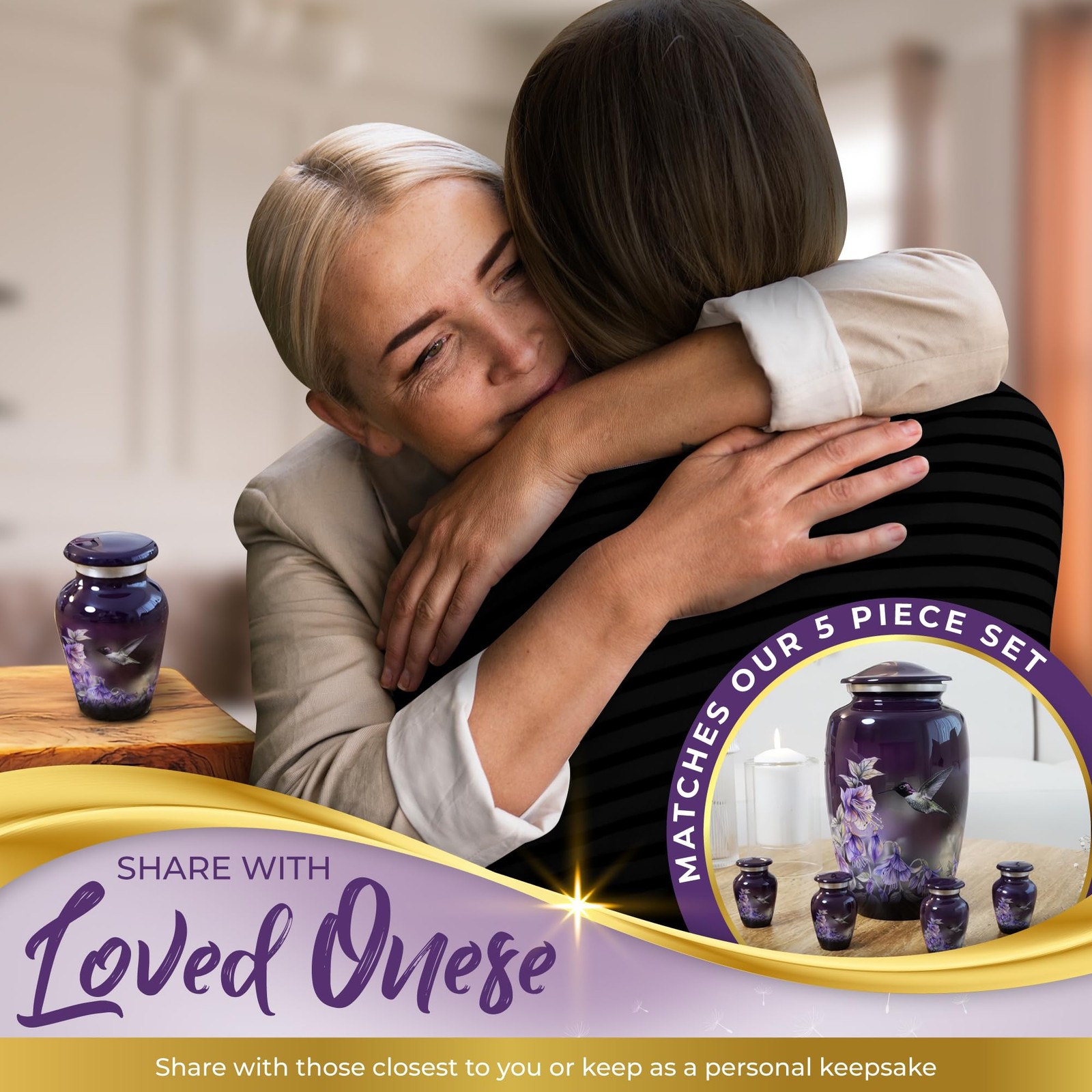 Beautiful 2.9" Hummingbird Keepsake Urn (1 Piece), Sacred Purple