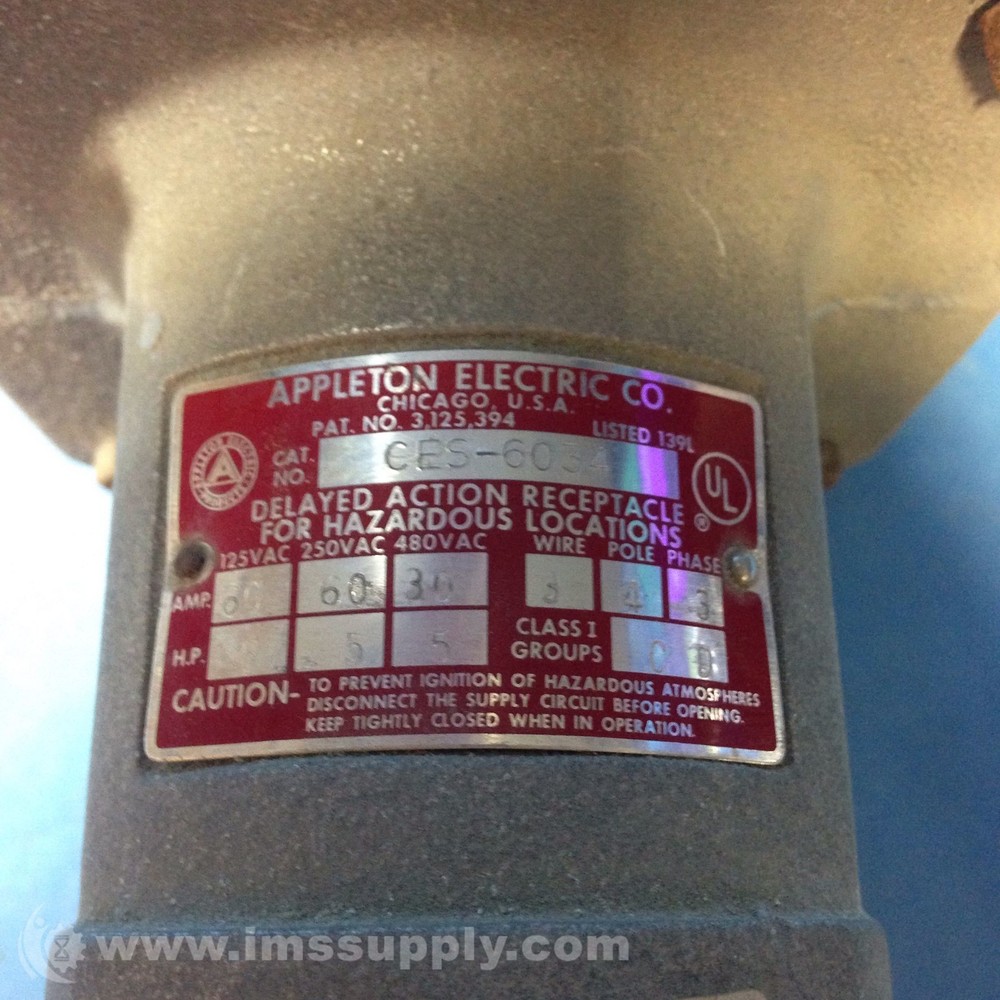 Appleton CES-6034 Delayed Action Receptacle USIP