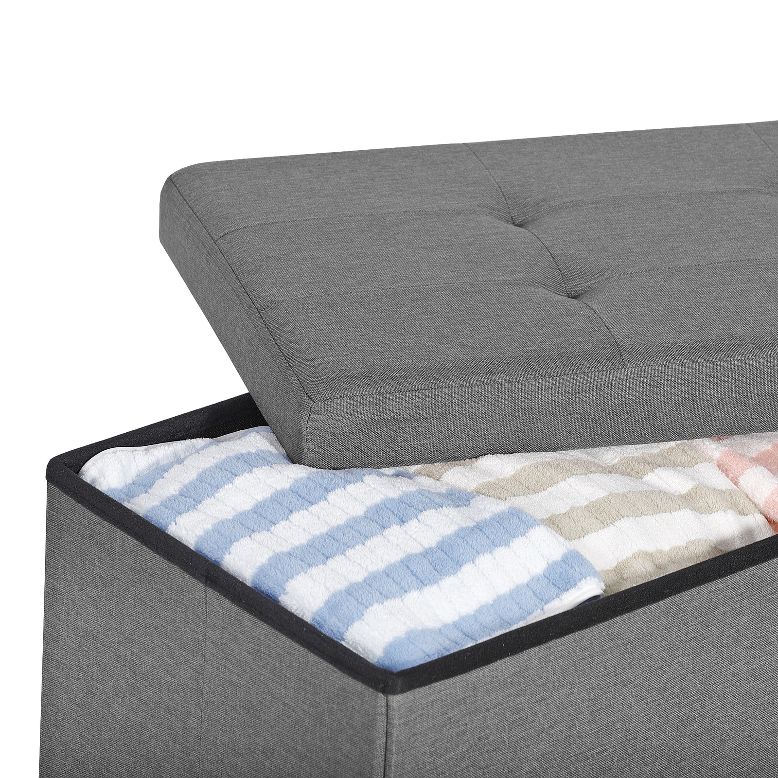 43" Folding Fabric Ottoman Storage Bench Toy Chest Box Footrest Stool Light Grey