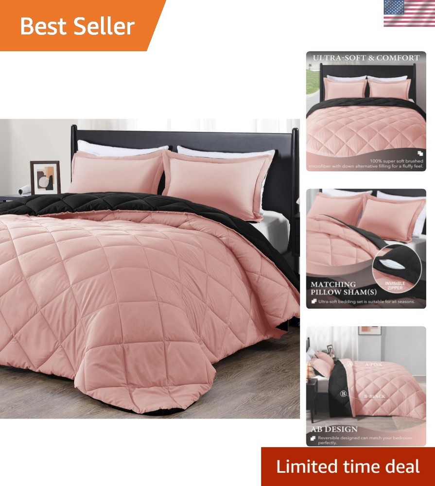 Twin Comforter Set - Pink and Black Twin Comforter, Soft Bedding Sets for All...