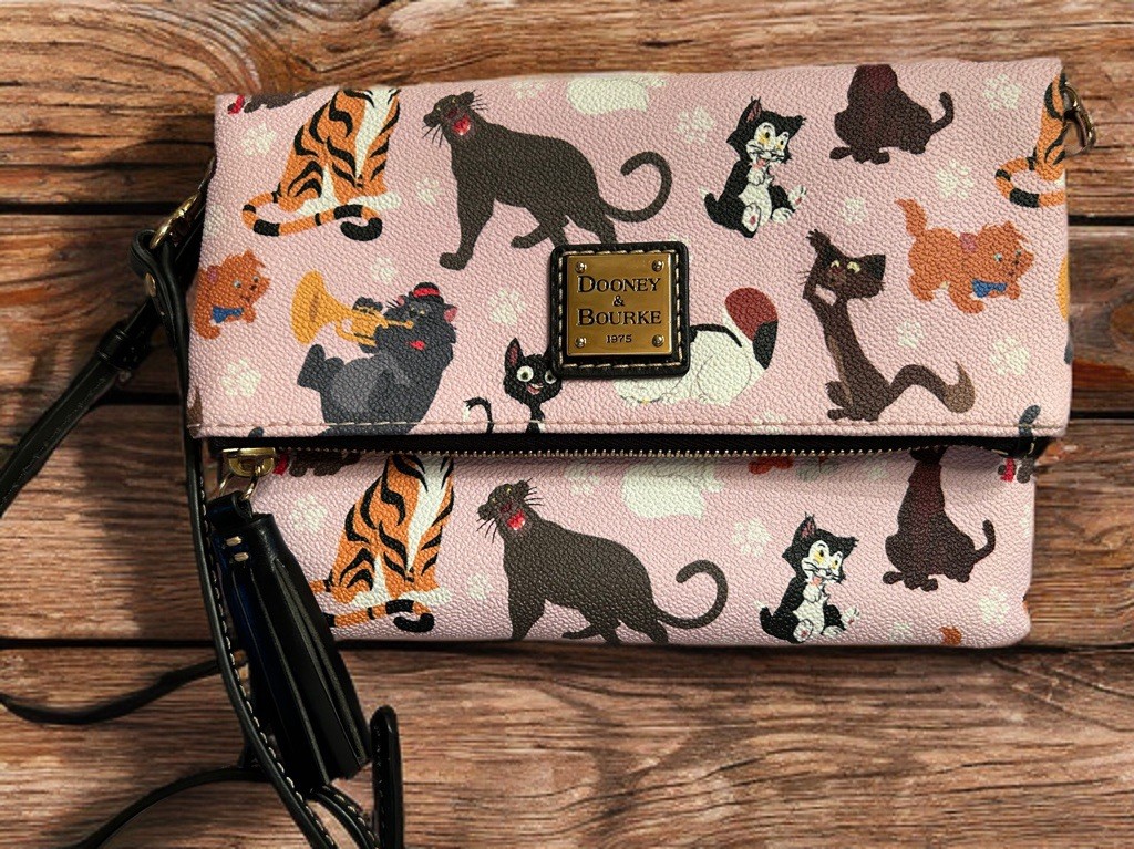 Disney Dooney & Bourke Pink Cats Fold Over Crossbody Purse VGC