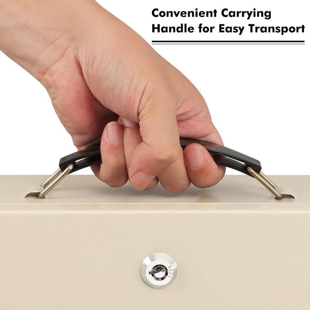 KYODOLED Fireproof Document Box with Key Lock, Small Safe Medium, Beige