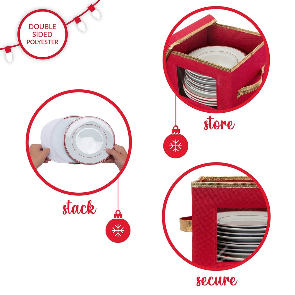 Simplify Holiday Salad Plate Dinnerware Storage Box | 9.45 Inch | Medium, Red