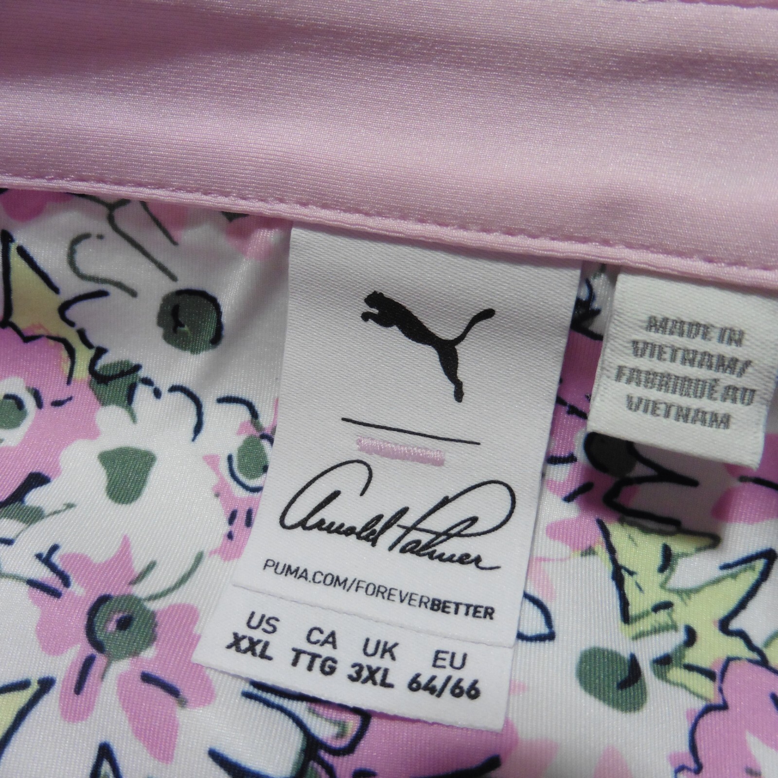 PUMA Arnold Palmer Men's 2XL Floral Golf Polo Shirt White Pink