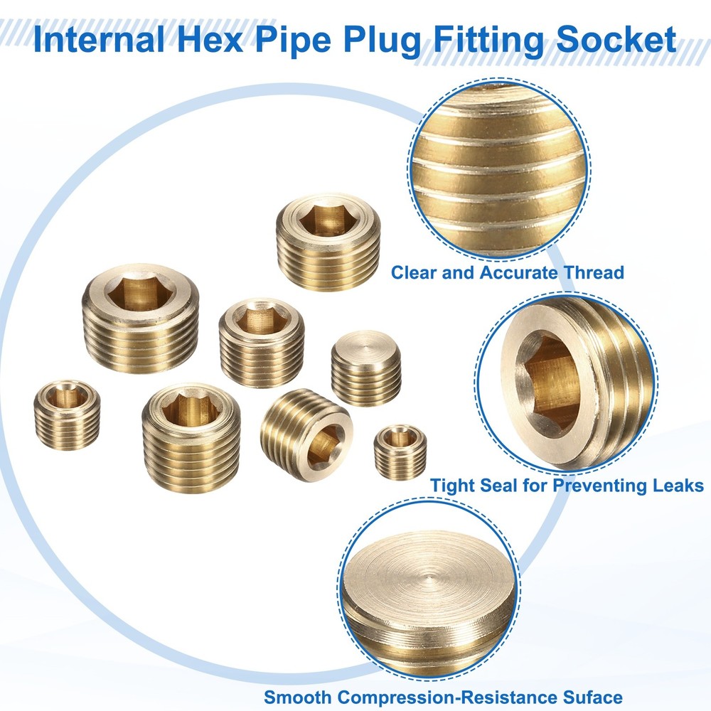 4Pcs 1/4 PT Brass Pipe Plug Fitting, Male Thread Internal Hex Socket Pipe Cap