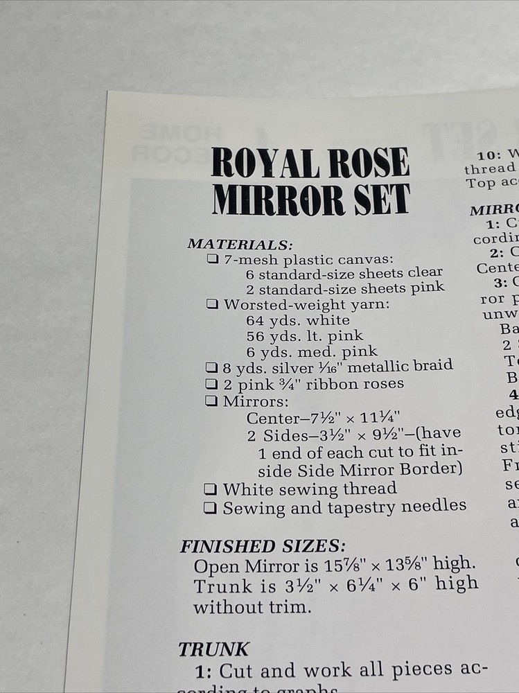 Royal Rose Mirror Set Annie's Plastic Canvas Pattern