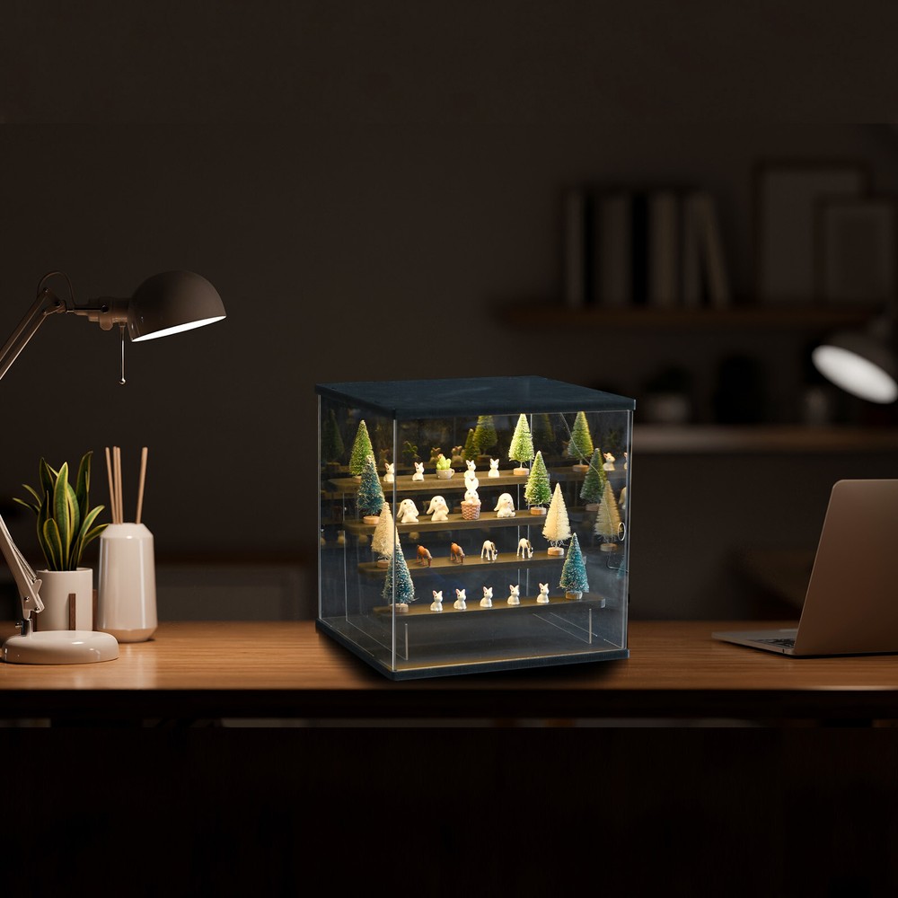 Clear Acrylic Display Case LED 4 Tier Dustproof Assemble Cube Display Boxes