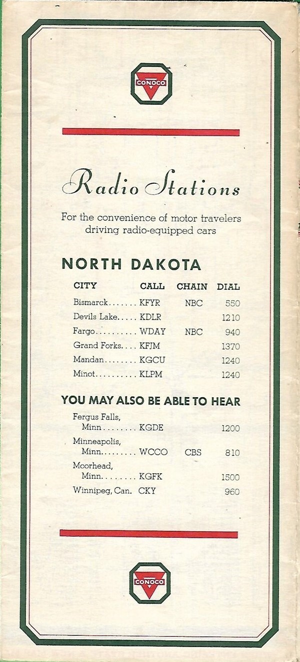 1936 CONOCO OIL Road Map NORTH DAKOTA Minot Fargo Bismarck Jamestown Devils Lake