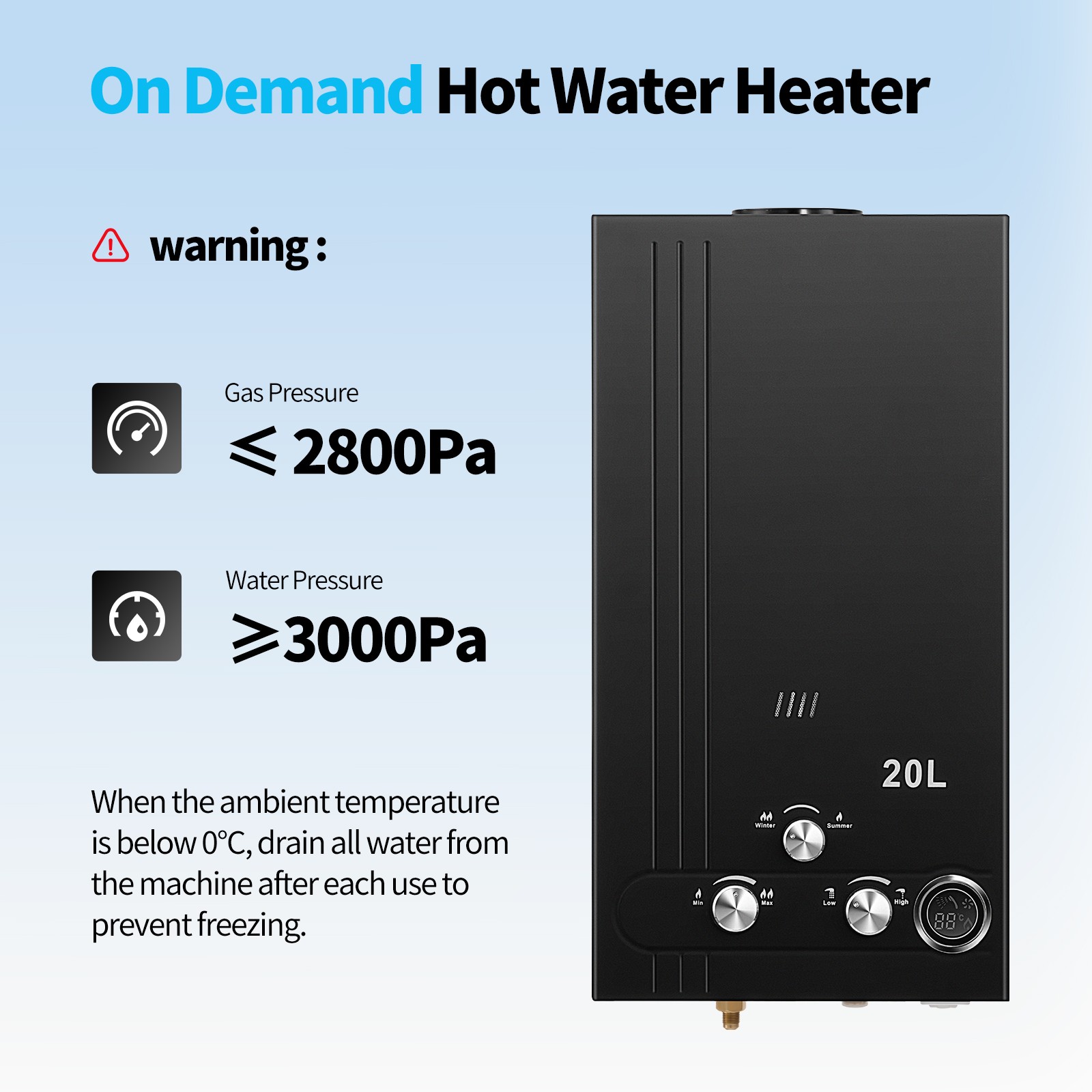 20L 5.26GPM Tankless Propane Gas Hot Water Heater On-Demand Instant Boiler