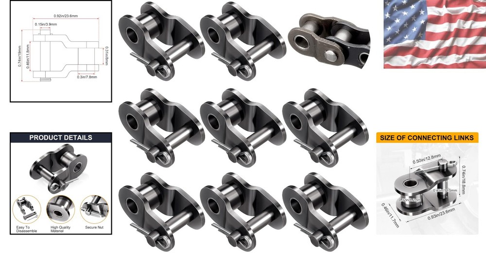 8-Pack Stainless Steel Roller Chain Offset Links for Versatile Repair