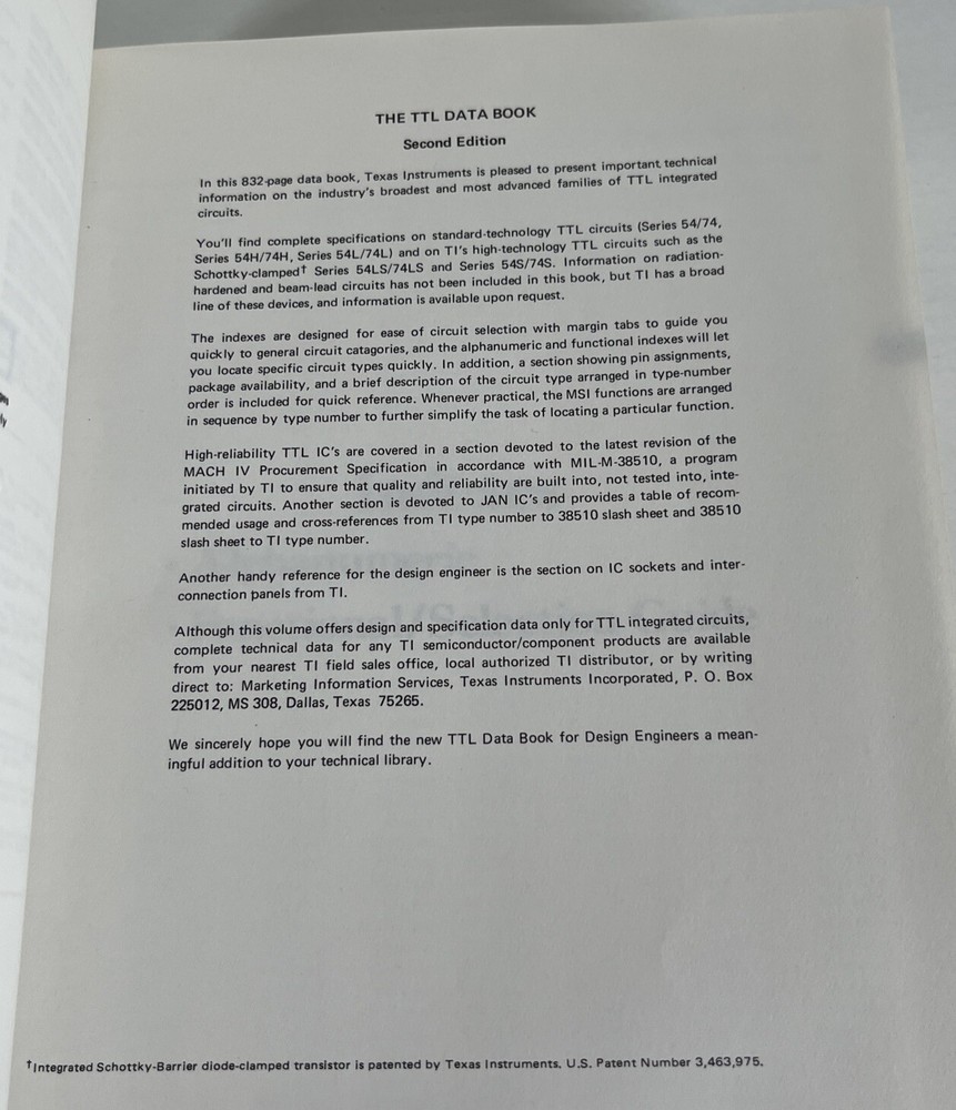The TTL Data Book For Design Engineers Texas Instruments Second Edition 1981