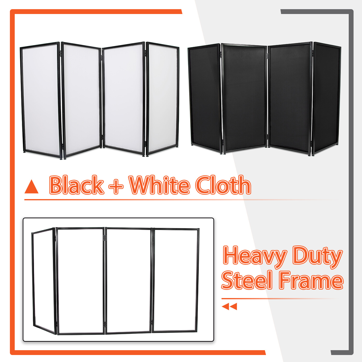 DJ Foldable Facade Portable Event Metal Frame Booth Panels Black+White Carry Bag