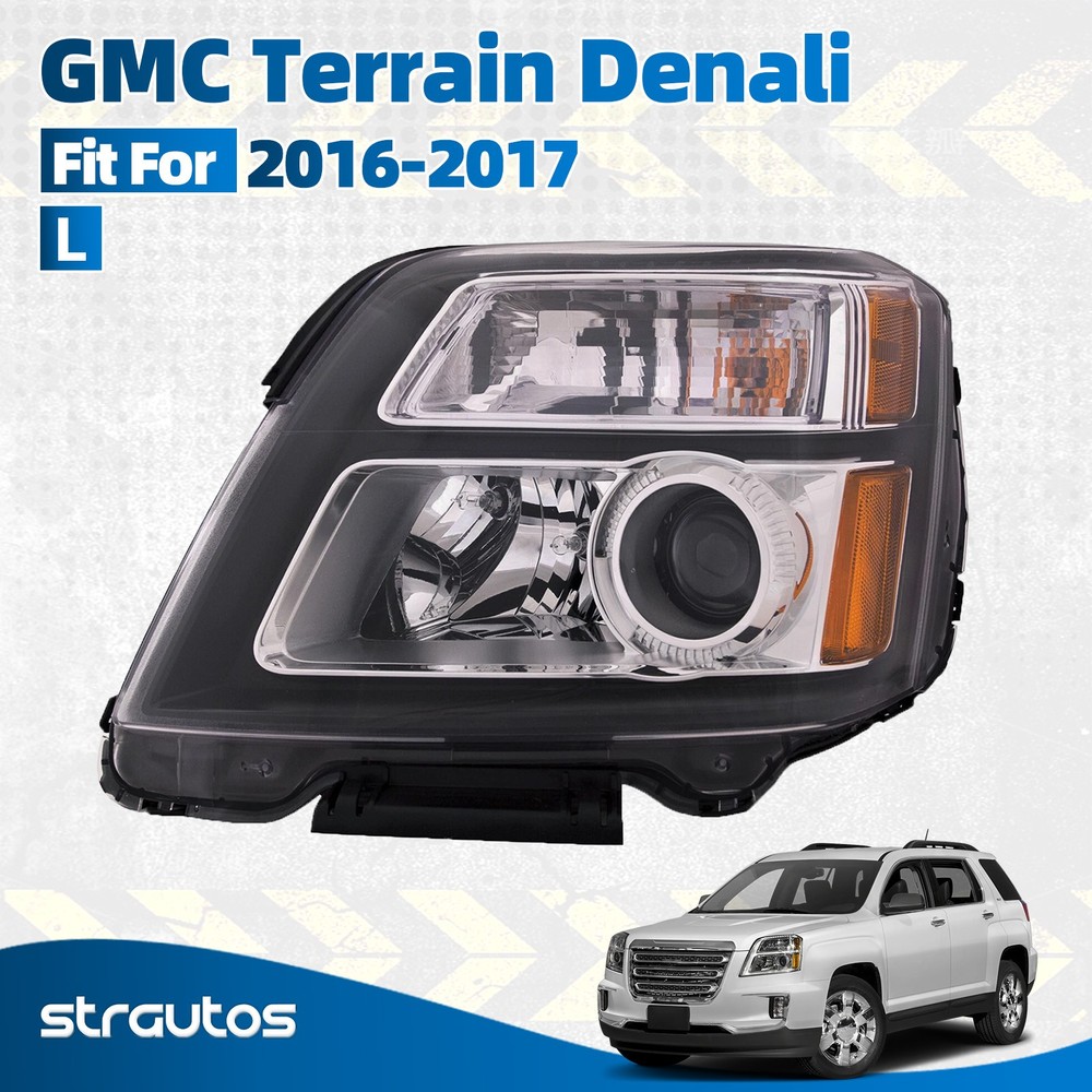 Halogen Headlight For 2016 2017 GMC Terrain Denali Black W/Bulb Driver Left Side