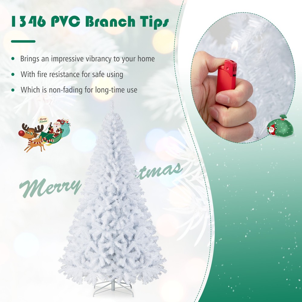 7.5ft White Christmas Tree Classic Pine Tree PVC Material Thicken Tips(White)