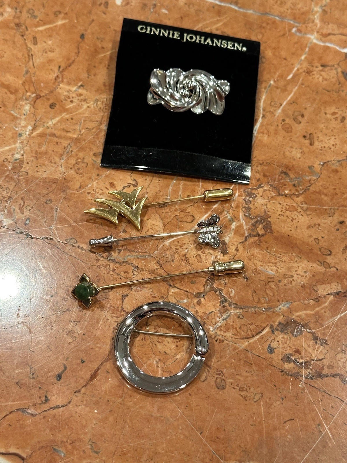 TRIFARI BIRD MONET BUTTERFLY G JOHANSEN ANSON JADE 12K GF STICK PIN BROOCH LOT 5