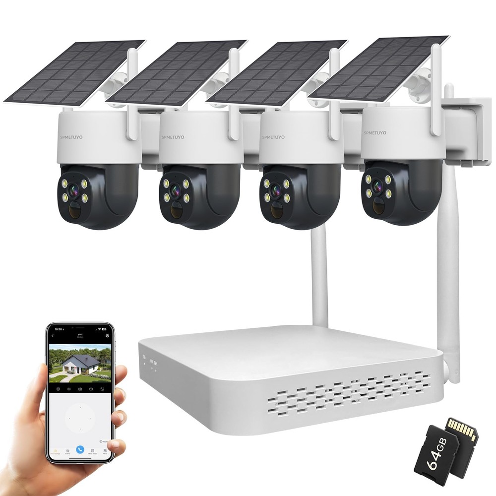 Solar Security Camera Outdoor Wireless NVR Security Kit, 4PCS 360° WiFi Secur...
