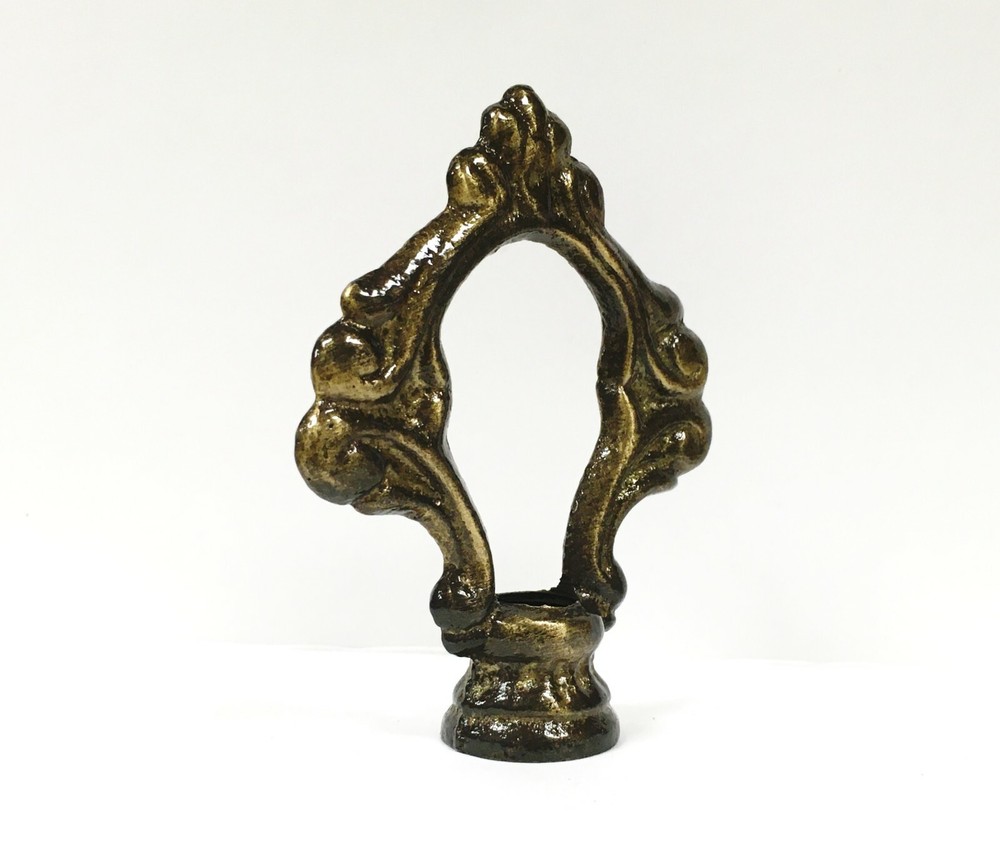 Lamp Finial-Solid Cast Brass ORNAMENTAL LOOP w/dual threads, AB Finish