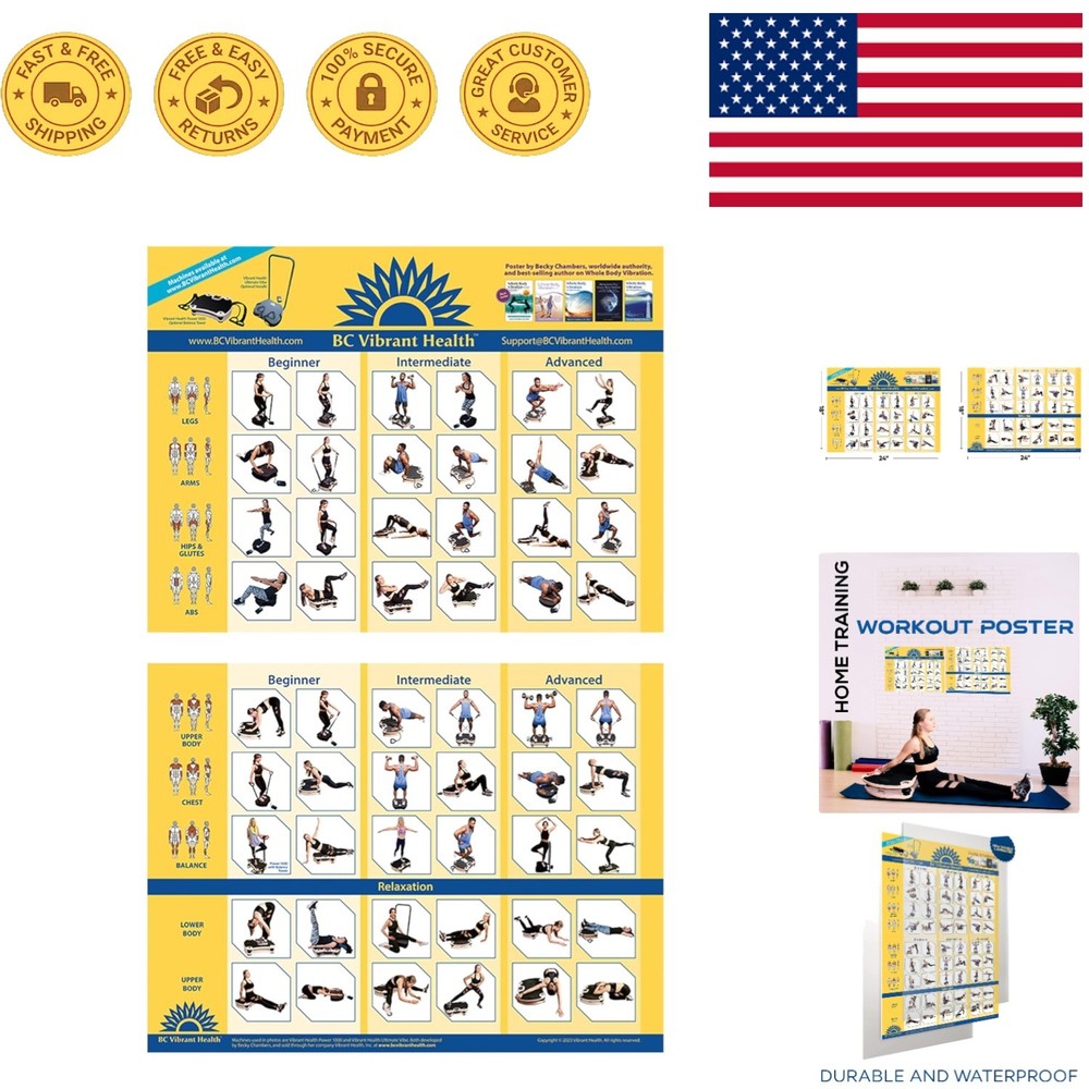 Laminated Vibrating Exercise Chart - Essential 36"x24" Guide for Home Workouts