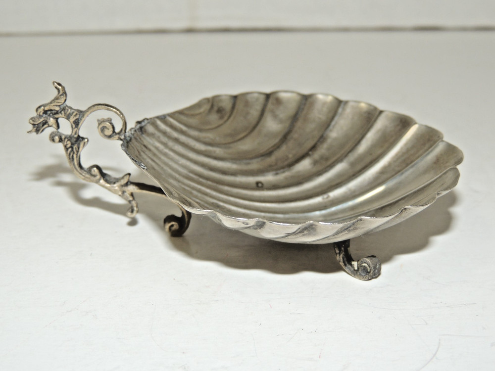 Vintage Clam Shell Footed Candy Nut, Keys Trinket Dish w/ Dragon Handle - Unique