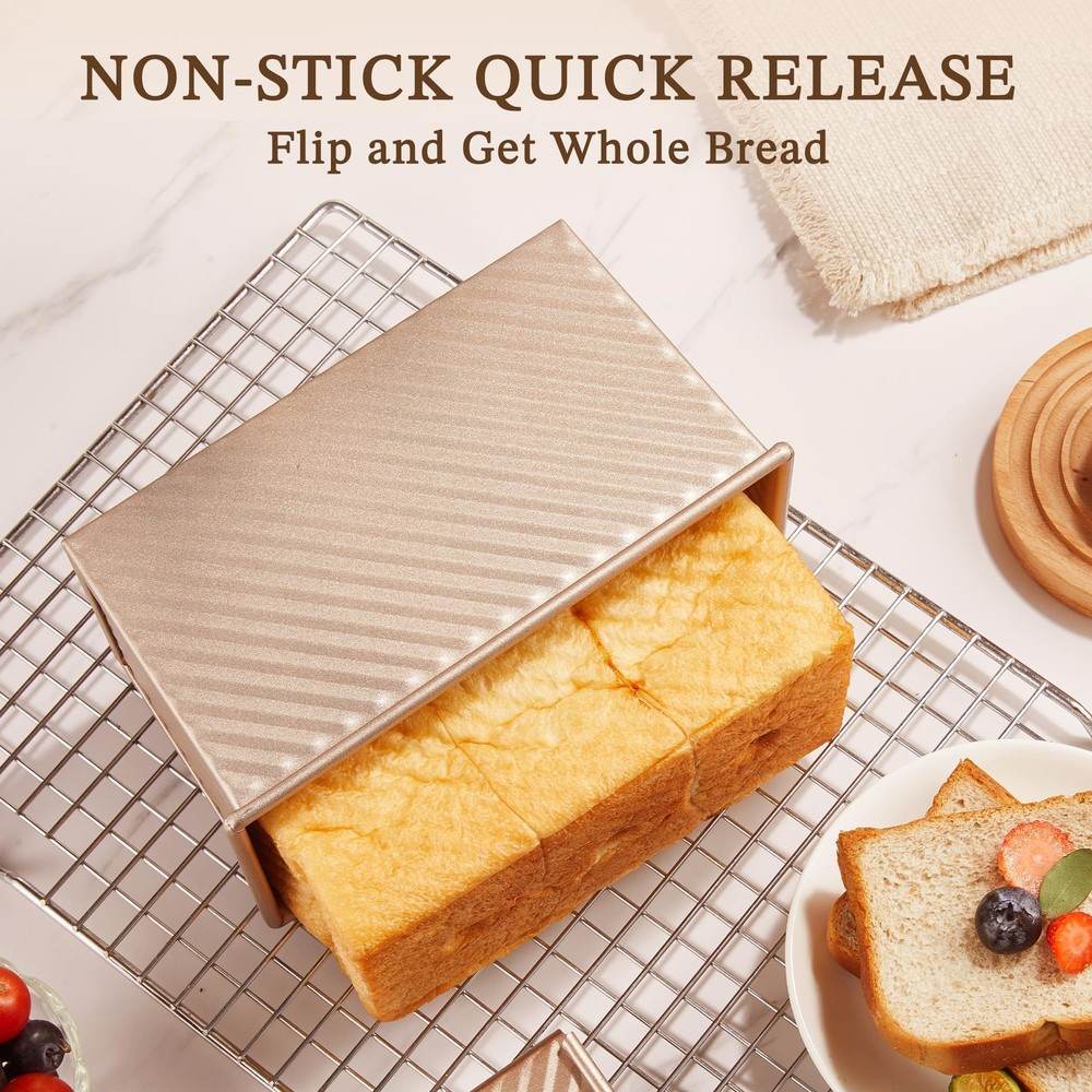 Pullman Loaf Pan with Lid, 1 lb Dough Capacity Non-Stick Bakeware for Baking ...