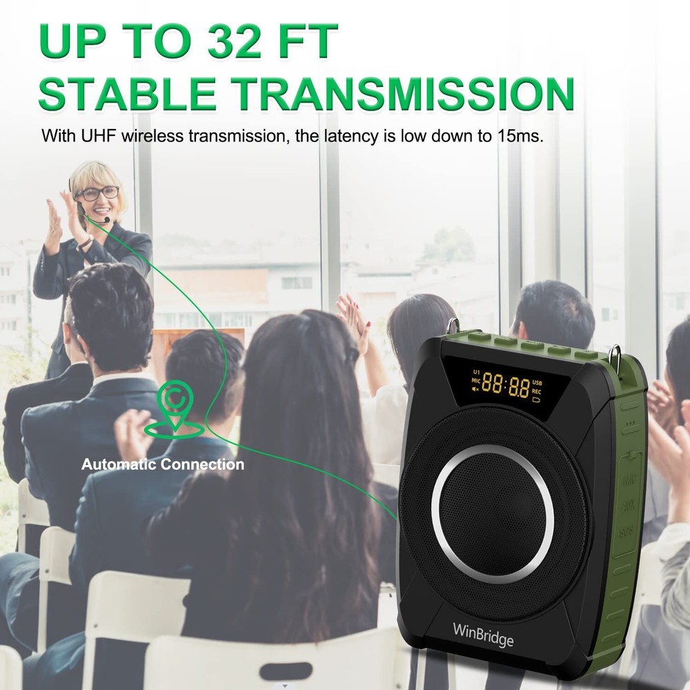 Bluetooth 5.0 Voice Amplifier with Wireless Mic Headset, Waterproof Personal ...