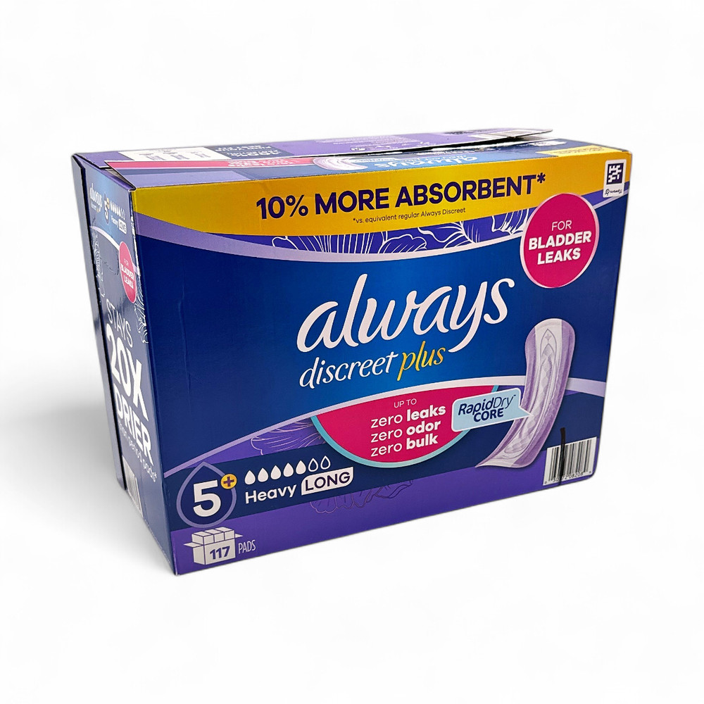 Always Discreet Plus Incontinence Pads, Heavy Long 5+ Absorbency - 117 Count