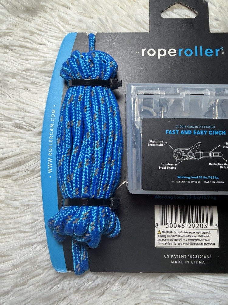 Roperoller Cinch Rope Roller Set, 6 Rollers, Two 12' 3mm Blue Cord Sections