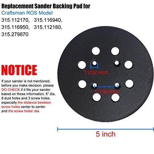 5 Hook & Loop Replacement Sander Pad for Craftsman 315 Random Orbit Sander