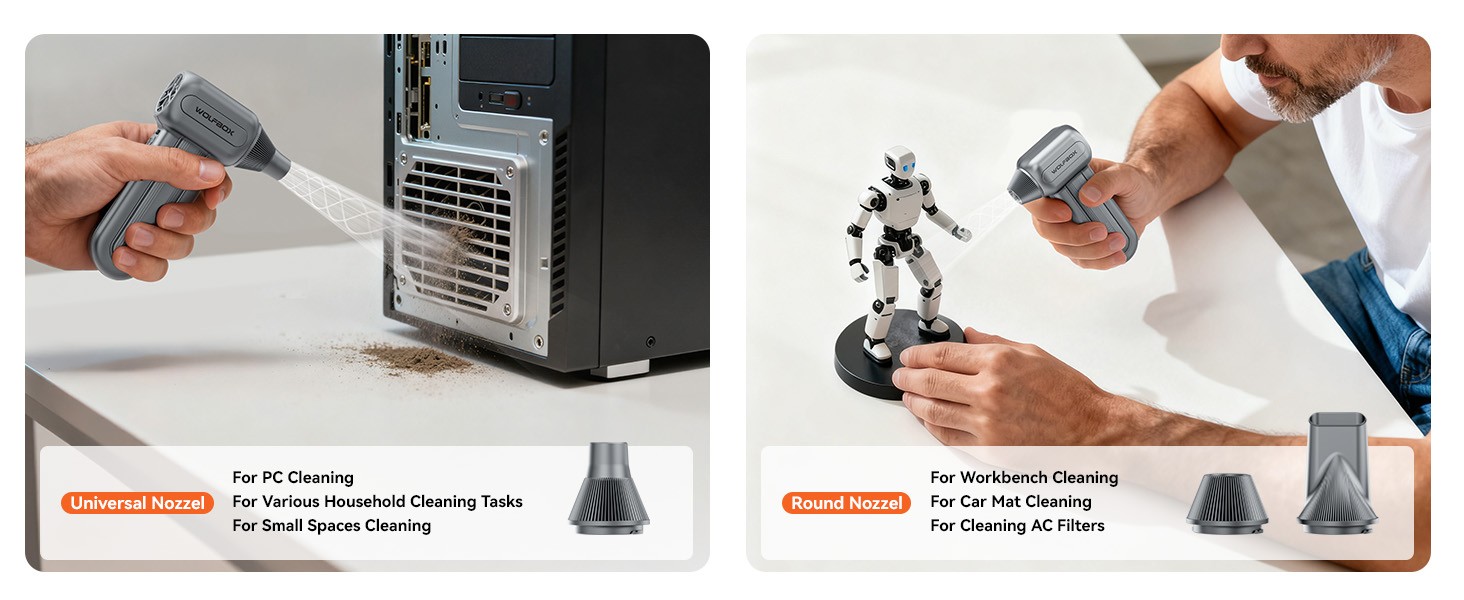 WOLFBOX DF60 110000RPM Cordless Air Duster 3-Speed with 5 Nozzles, Fast Charging