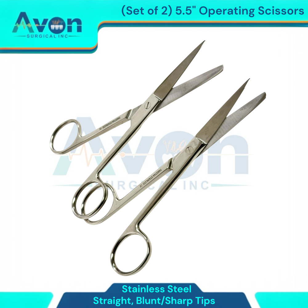 Set of 2pcs Straight Tipped Operating Dissection Scissors, 5.5" | Sharp Blunt