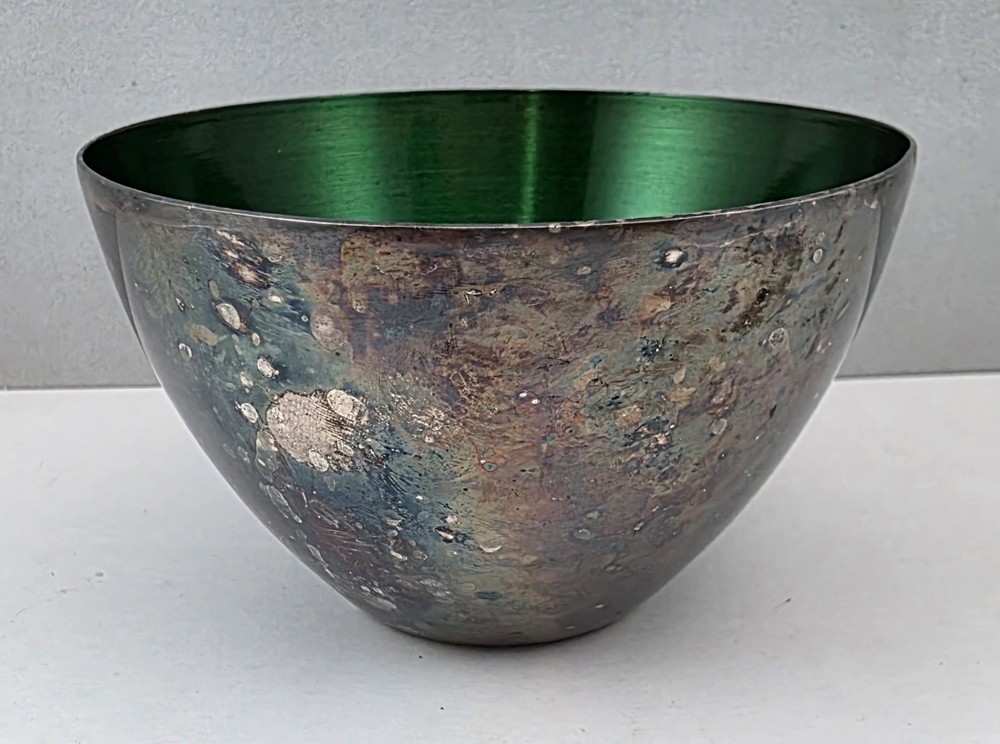 Vintage E. Dragsted Silver Plated Green Enamel Bowl - Denmark
