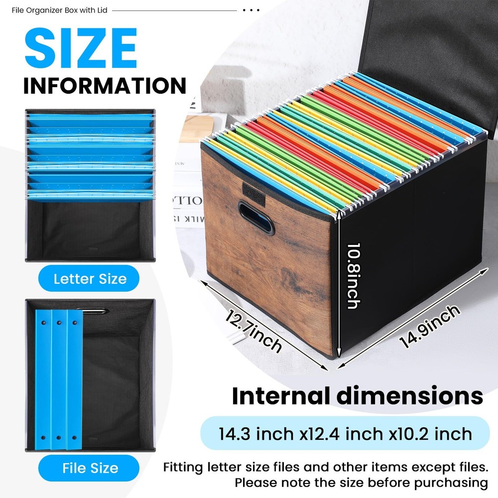 Decorative File Organizer Box with Wood Grain Pattern Portable File Folder Bo...