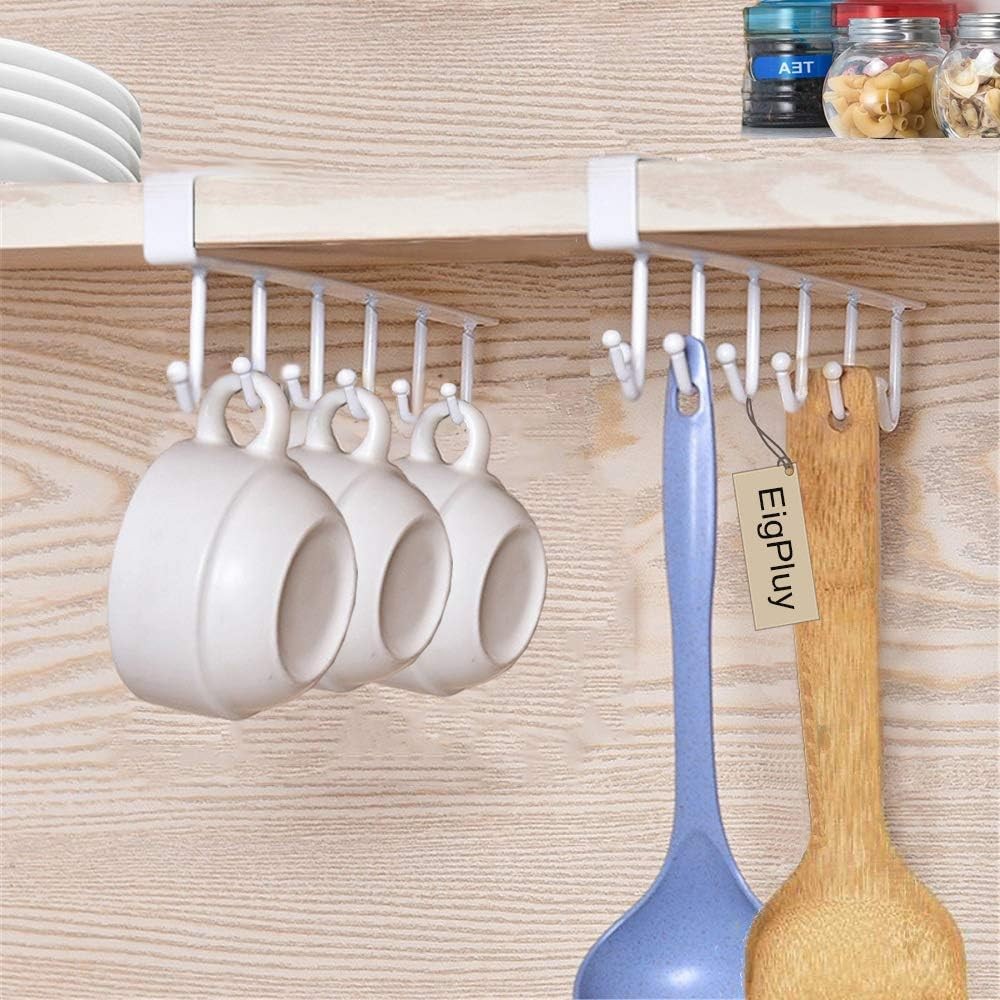 2pcs Mug Hooks Under Cabinet Cups Storage Hook Multifunction Self Adhesive