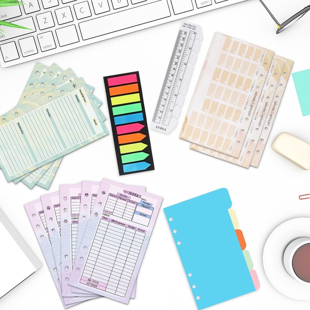 A6 Binder Planner Inserts, Monthly Weekly Refills Budget A6, Colored
