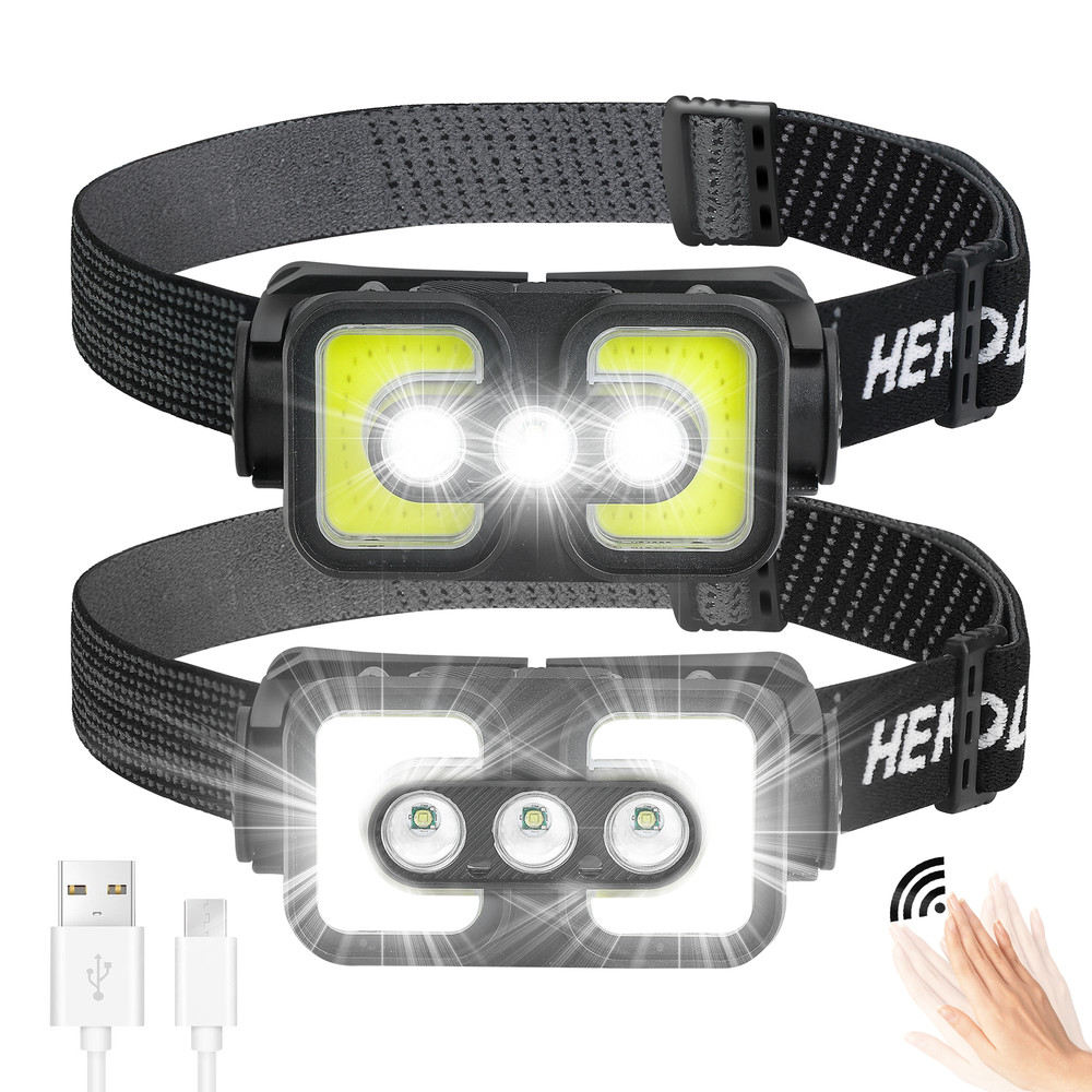 COB LED Headlamp USB Rechargeable Sensor Headlight Torch Work Light Dual Switch