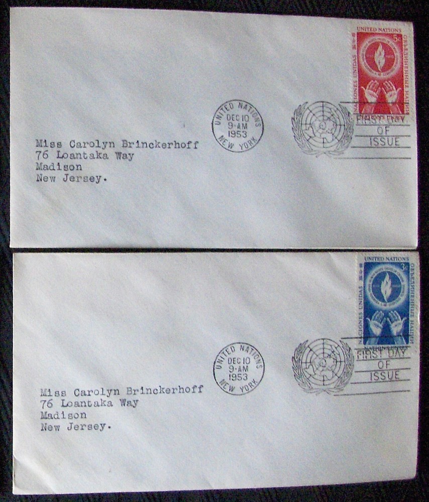 UNITED NATIONS. 2 FDC Human Rights, 1953.