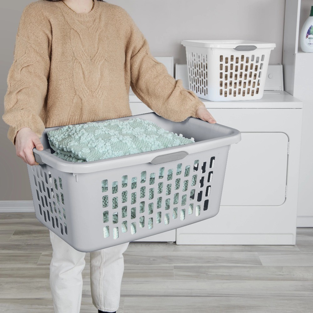 Large Plastic Laundry Basket with Comfort Grip Handles, Breathable Rectangular