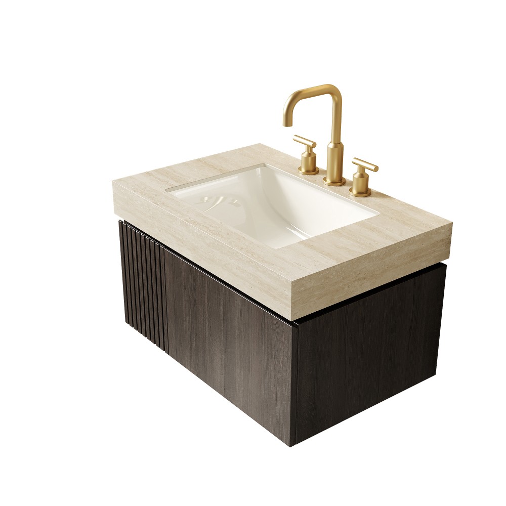 30" Roma Travertine-Pattern Sintered Stone Countertop and Undermount Ceramic