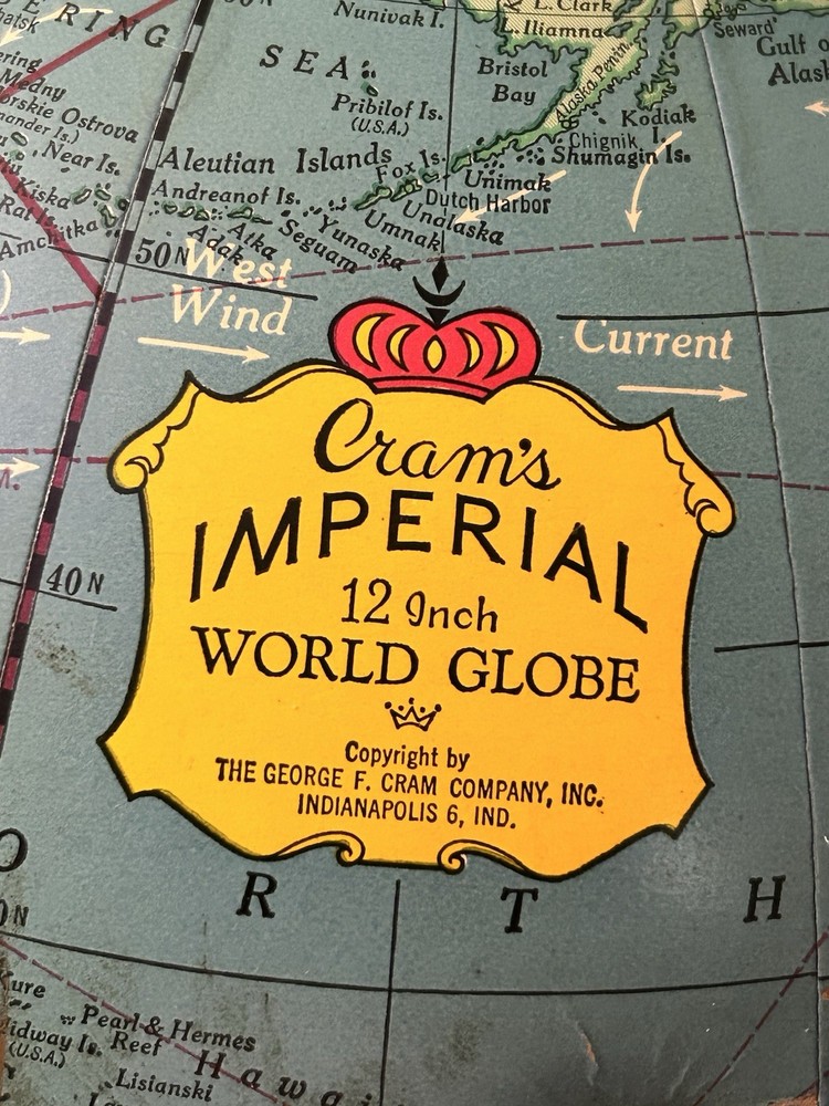 Cram's Imperial World Globe 12” Vintage with Stand EUC