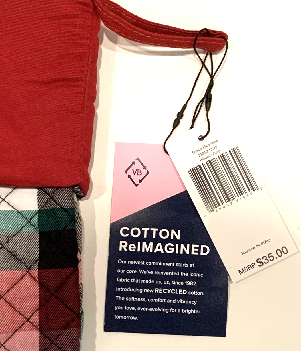 Vera Bradley Ribbons Plaid Christmas Quilted Stocking Holiday Decor NEW w TAG