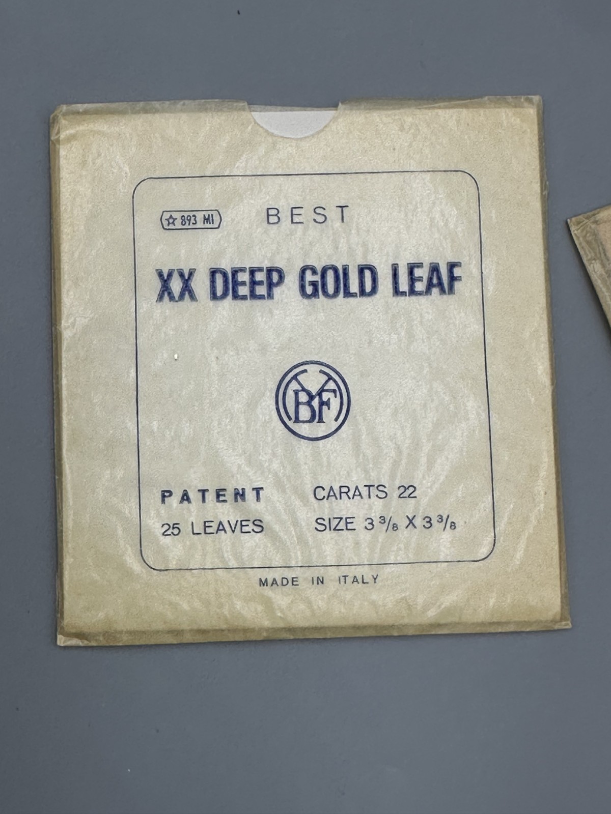 SCRAPS of Vintage BEST XX DEEP GOLD LEAF 22 Carats 3 3/8" x 3 3/8" Italy