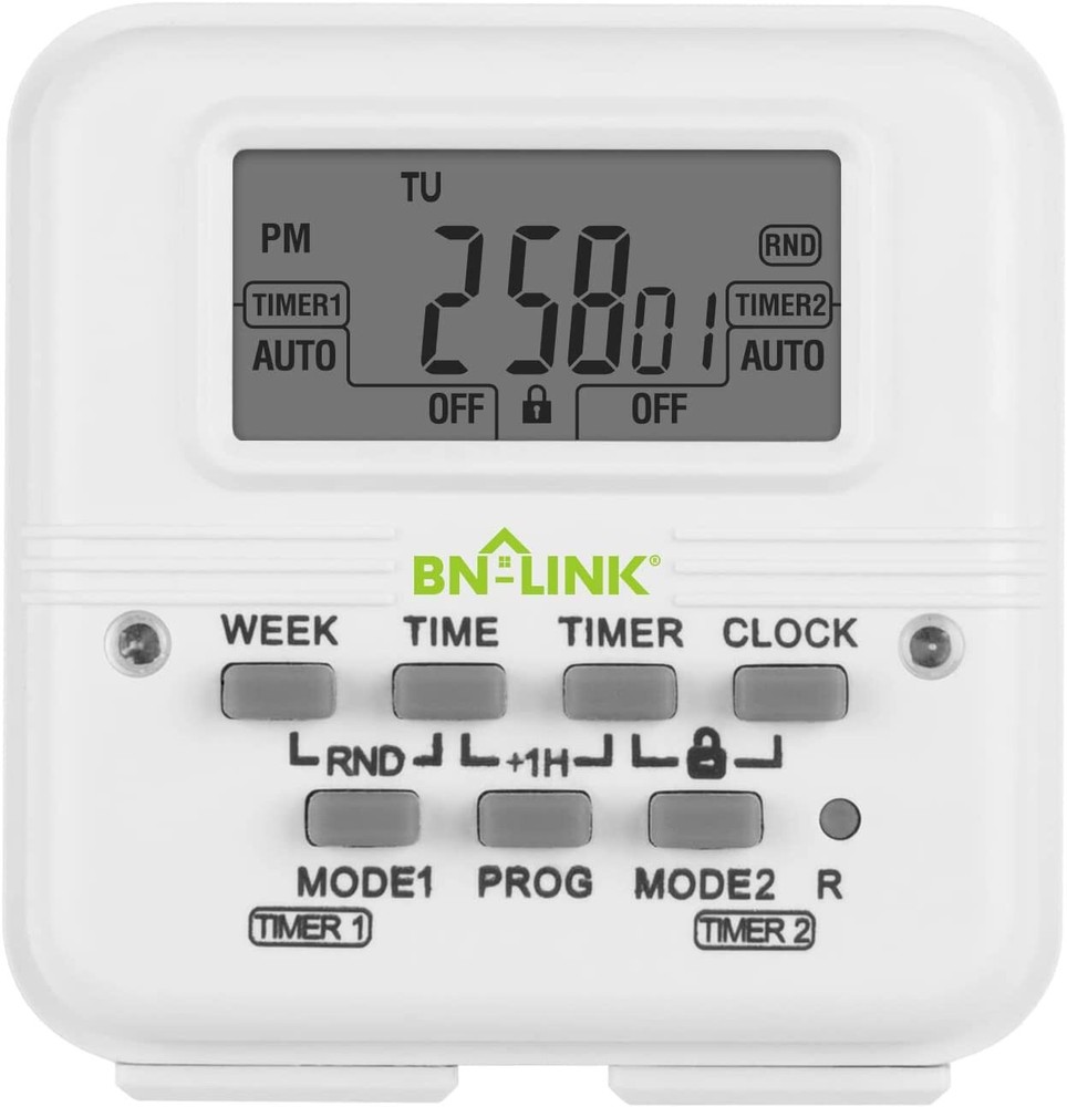 BN-LINK 7 Day Heavy Duty Digital independent Programmable Timer Dual two Outlet