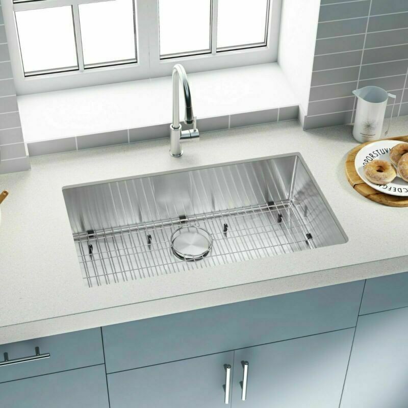 32" Large Rectangle Kitchen Sink Single Bowl Undermount Stainless Steel Basin