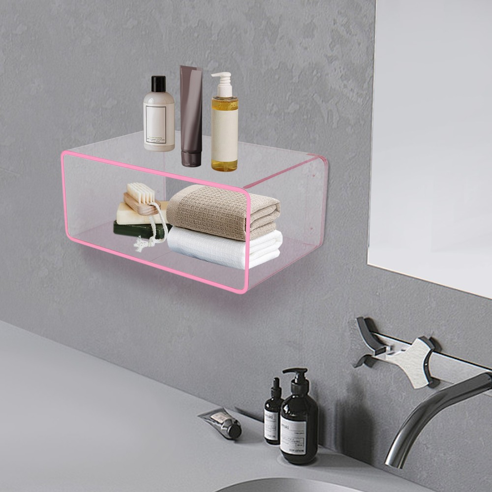 2Tiers Acrylic Wall-Mounted Bedside Table Rectangular Floating Nightstand 3.1kg