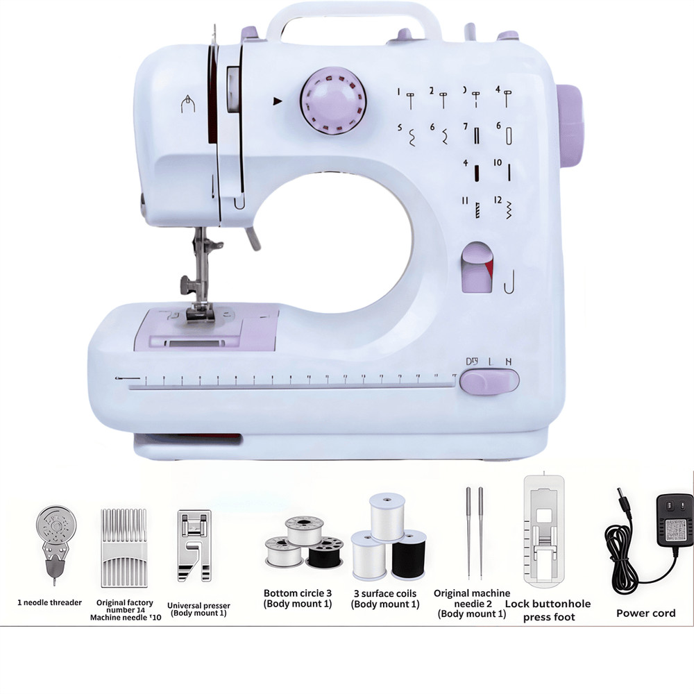Mini Sewing Machine, Built-In 12-Needle Multi-Function Pedal Automatic-FGQA