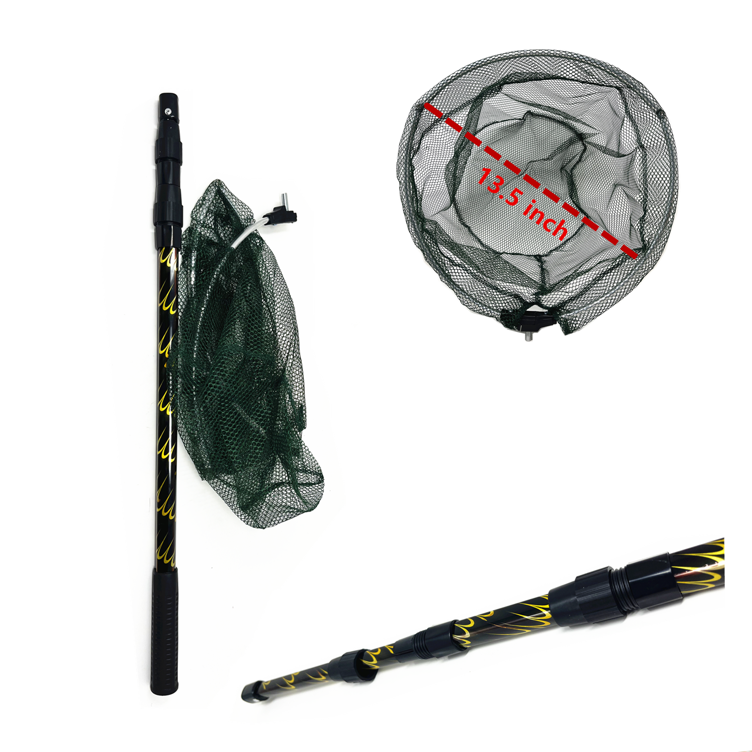 Telescopic Folding Aluminum Handle Fishing Landing Net 3 Section Extending Pole