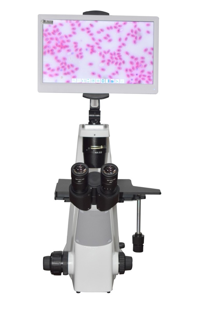 Inverted Biology Phase Contrast Live Cell Microscope w 4K Camera, LCD Display