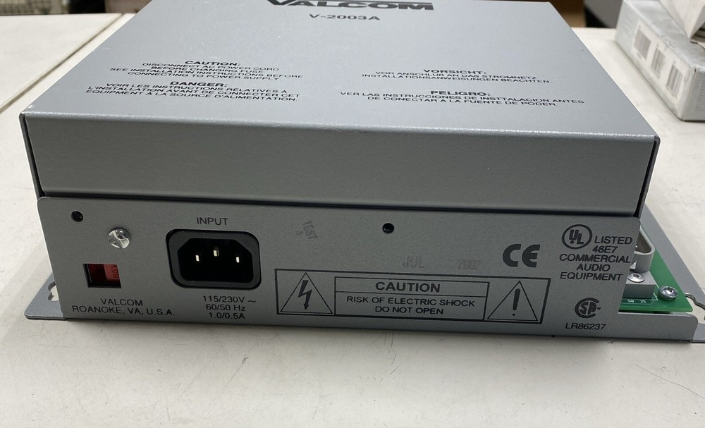 Valcom V-2003A 3 Zone 1 Way Page Control, Paging Amplifier, V2003A Not Tested