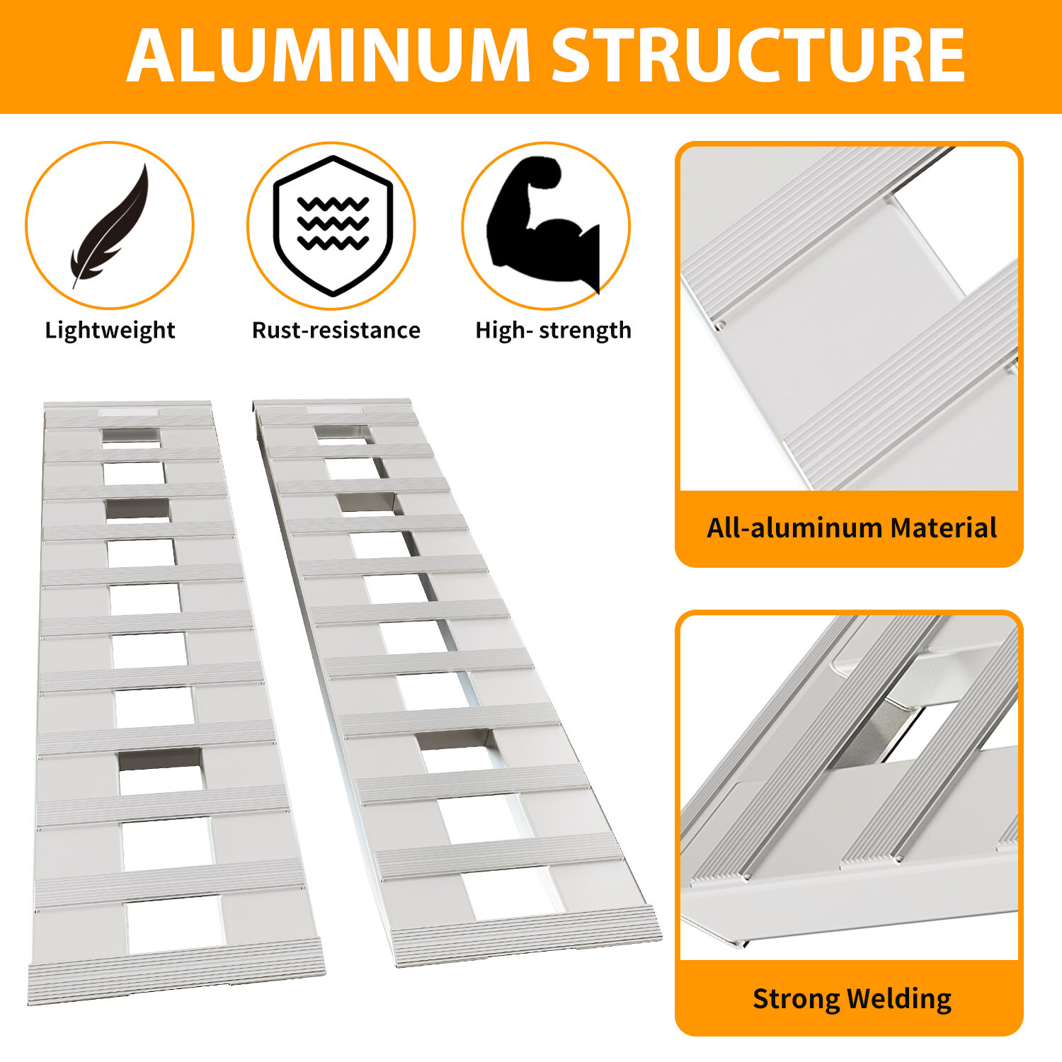 Pair For 60''X15" Aluminum Ramps 6800 LBS Truck Car Auto Trailer Ramps Hook End